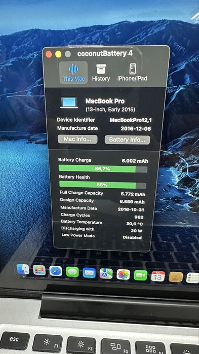Laptop macbook pro 13. 2016. Intel i5-16gb ram-SSD 256gb
