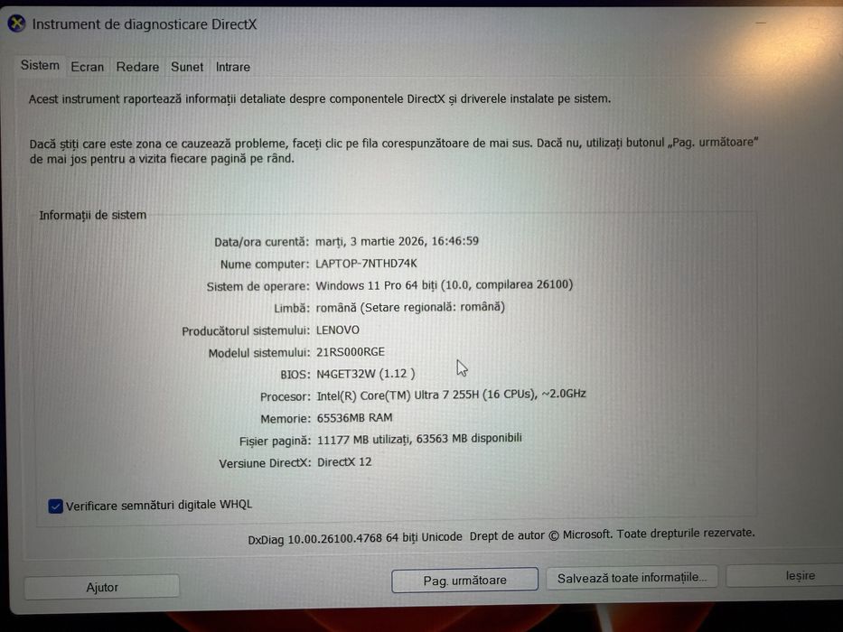 Lenovo ThinkPad P16v Gen 3 Workstation Proiectare Randari Editare