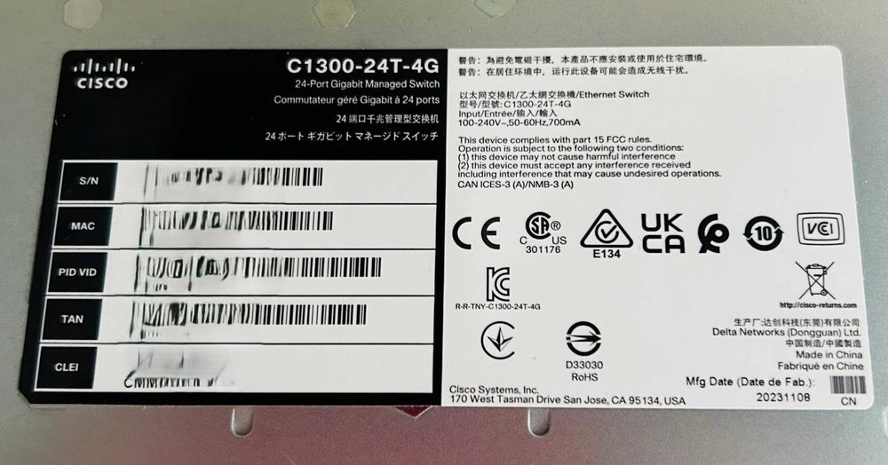 Switch Cisco C1300-24T-4G - NOU!
