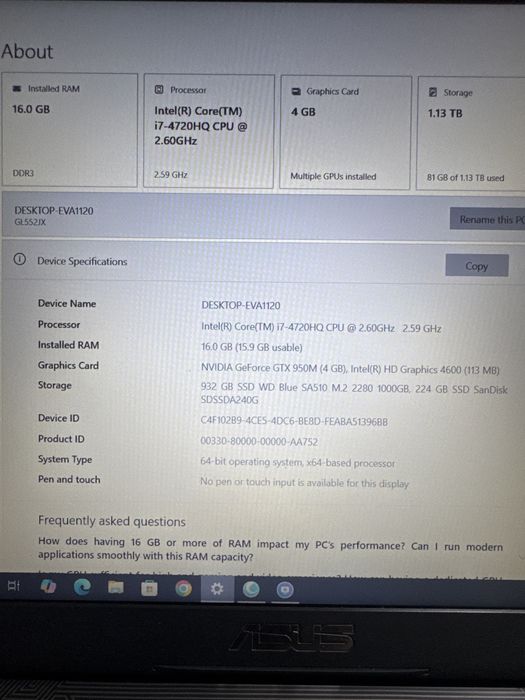 Laptop Asus Rog GL552JX