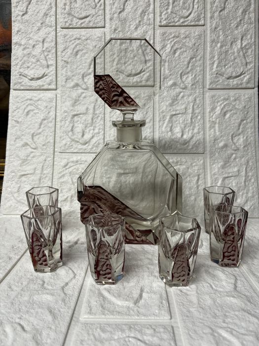 Винтидж гарафа с шест чашки-шотчета-Бохемия,Чехия