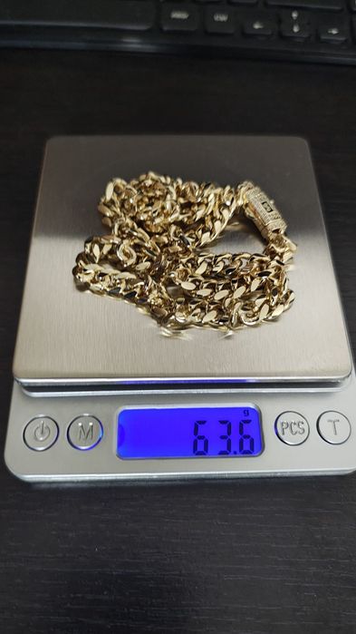 Lant Cuban masiv – argint 925 placat aur 14K, 63.5g, 50cm – finisaj premium