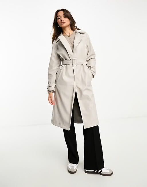 Тренч палто от еко кожа Stradivarius