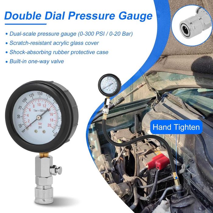 Тестер за компресия бензинови двигатели 0–300 PSI, комплект 11 ч.