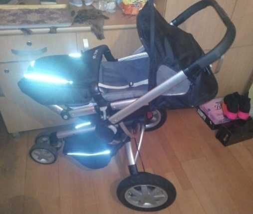 Carucior mov 2 in 1 + Landou, Scoica auto, Invelitoare iarna 4 roti, Carucior negru inox invelitoare iarna 3 roti, Carucior bleu verzui pliabil 4 roti