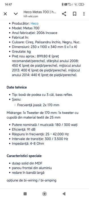 Boxe de podea 3 căi /3 way Heco Metas 700 Canton CD 100