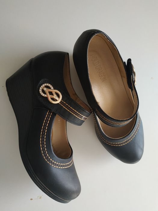 Pantofi dama piele maro închis Nr. 37, cu platforma, Gold Dragon