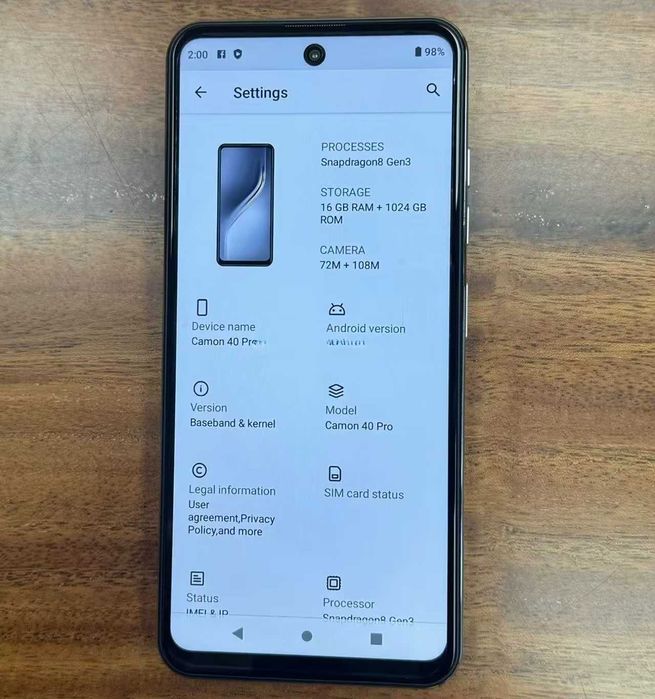 Camon 40 Pro 6.8inch Screen HD 16GB+1TB, 5G LTE Gaming Smartphone 8000mAh