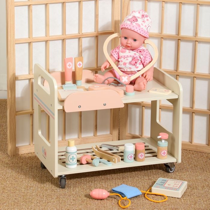 Деревянное игровой набор с медицинской тележкой