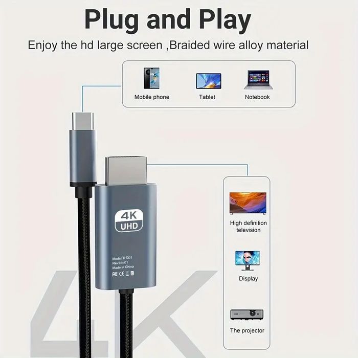 Кабель USB-C к HDTV (hdmi)- интерфейс 3.1 к HDTV 2.0, 4K/60Hz