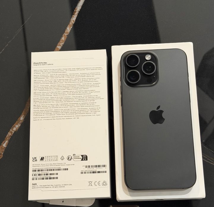 iPhone 15 Pro Max 1TB – Black Titanium – baterie 85% – cutie