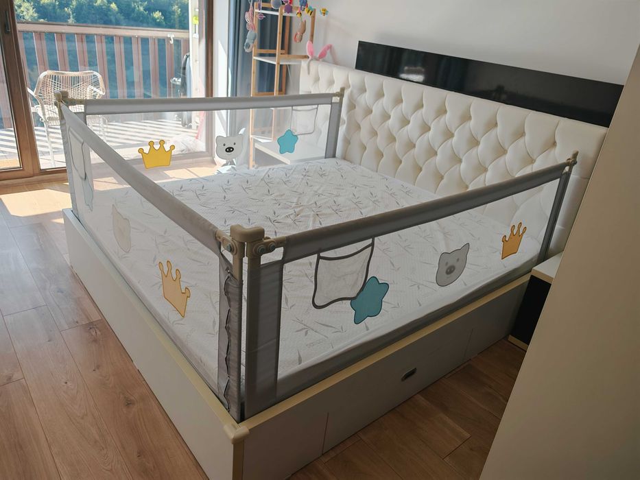Set 3 bariere protectie culisante pentru pat 180x200, inaltime reglabila 68-98 cm