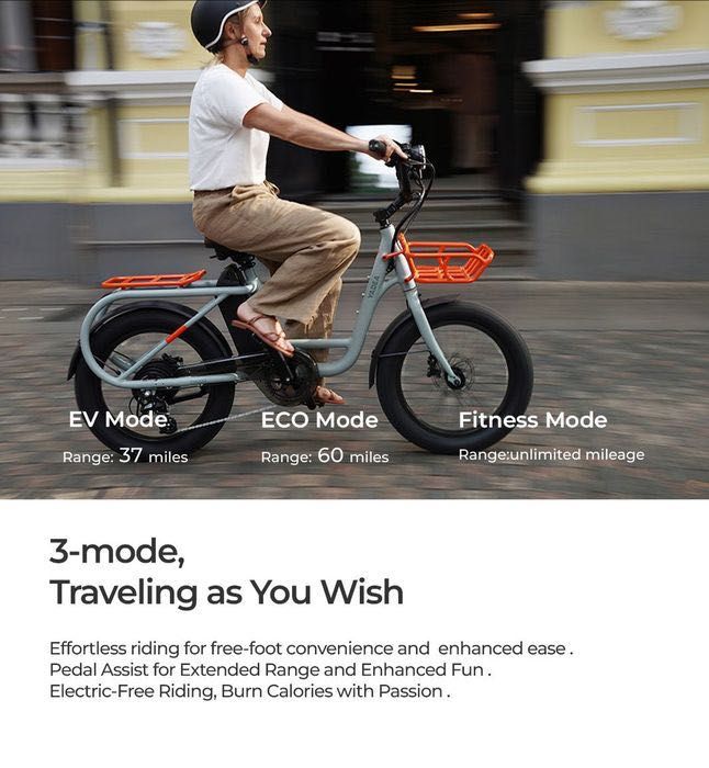 Городской электровелосипед Yadea Cocoa 250W, до 96км, Shimano до 150кг