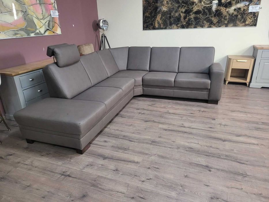 Кожен ъглов диван цвят кафяв Нуга ZE - EM05002