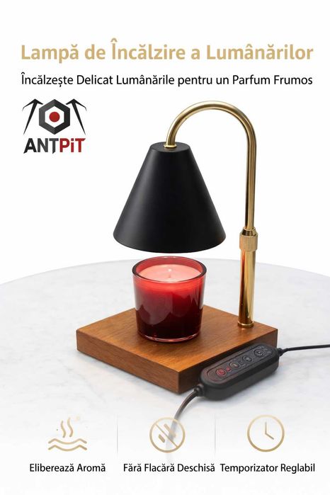 Lampa lumanare Aromaterapie ANTPiT, Marmura Neagra, Reglaj Intensitate, Fara Flacara