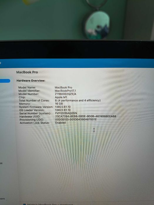 Apple MacBook Pro M1 chip, 16GB RAM, 256 GB SSD, 2020