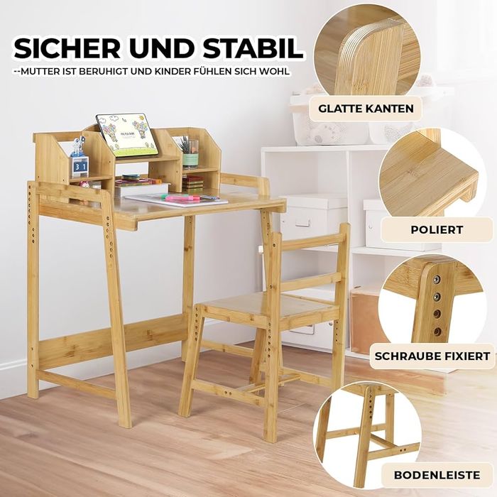 Детско-Бамбуково дървено бюро+столче