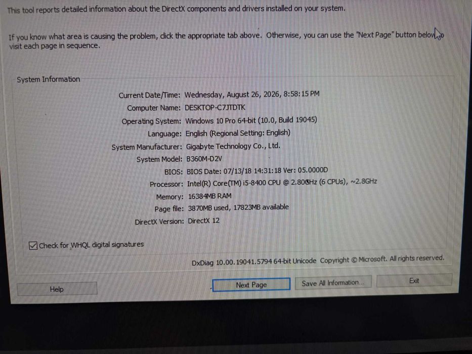 PC – i5-8400 / GTX 1060 3 GB / 16 GB RAM