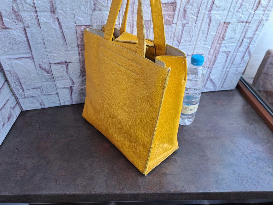 дамска чанта,жълта торба-естествена кожа