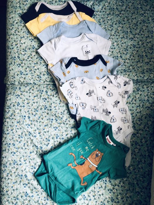 Бебешки бодита René Rofé (6 броя, 0-3м) и подарък: ново боди (62cm)