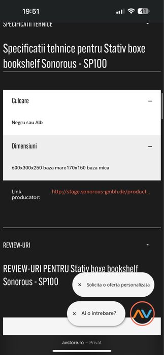 Suporti boxe, Stativ boxe bookshelf Sonorous - SP100