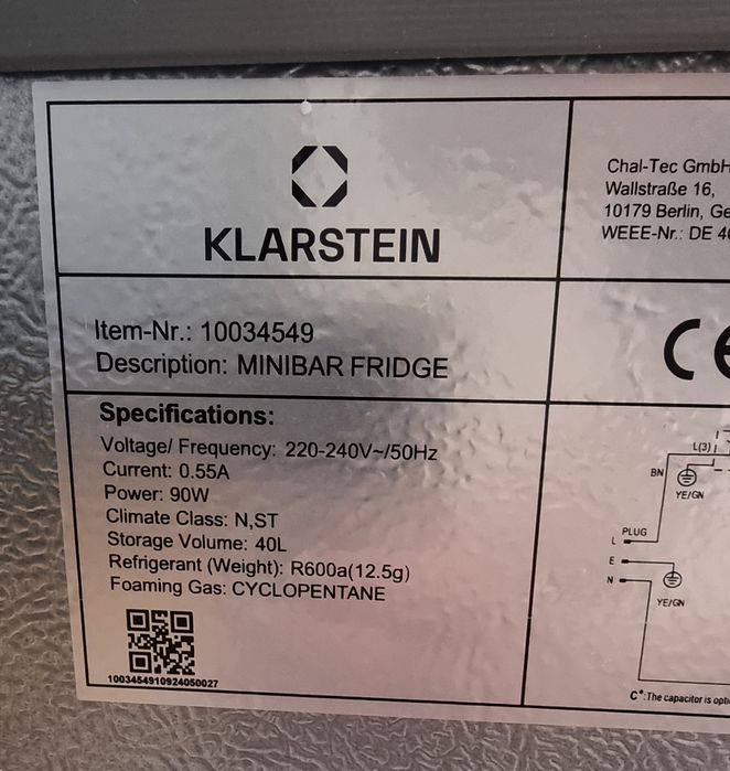 Мини сив хладилник 40L Klarstein