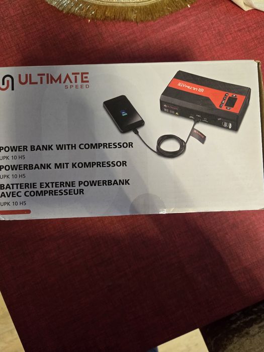 Compresor cu cabluri de dat curent si power bank