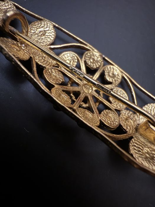 Антикварна филигранна брошка – сребро, златна позлата