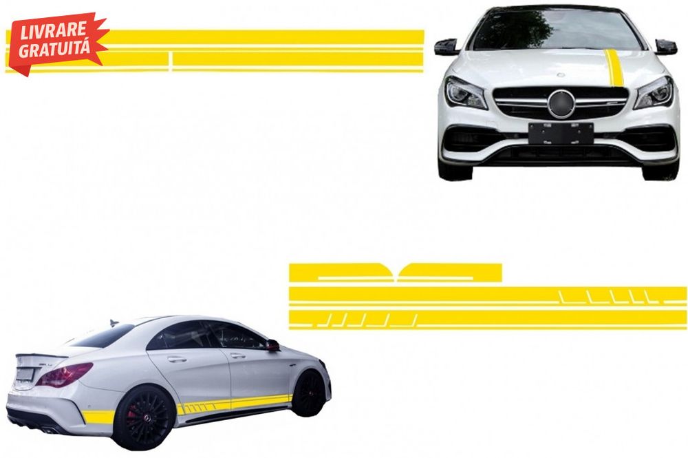 Set Stickere Capota Plafon Portbagaj si Laterale Galben Mat Mercedes C