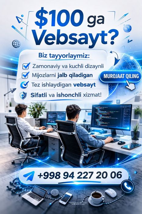 Telegram bot va zamonaviy web-sayt yaratamiz. 50$ evaziga. 5+ tajriba