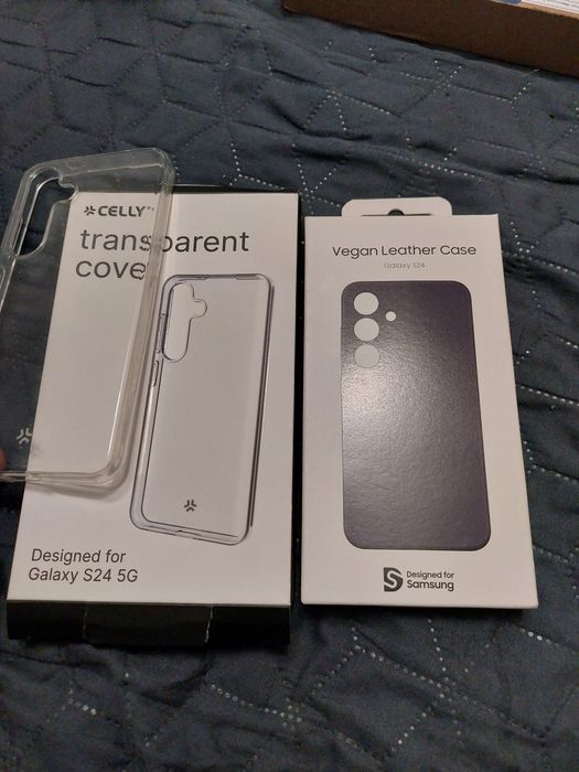 2 Huse Samsung Galaxy S24 - Vegan Leather (Originală) + Husă Transpare
