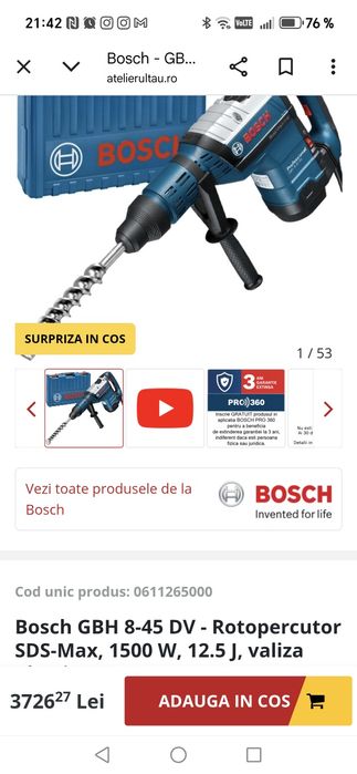 Bosch GBH 8-45 DV - Rotopercutor SDS-Max, 1500 W, 12.5 J,