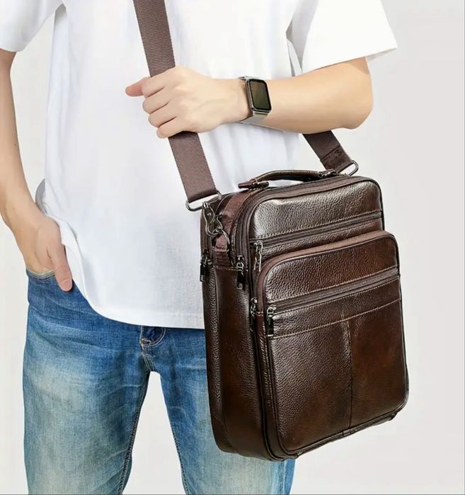 Мъжки големи и практични работни бизнес чанти /Черна и кафява ест.кожа