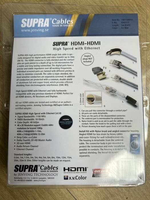 Cablu’ri HDMI-HDMI 2.0, 2.1 Supra Cables 4K,8K HDR
