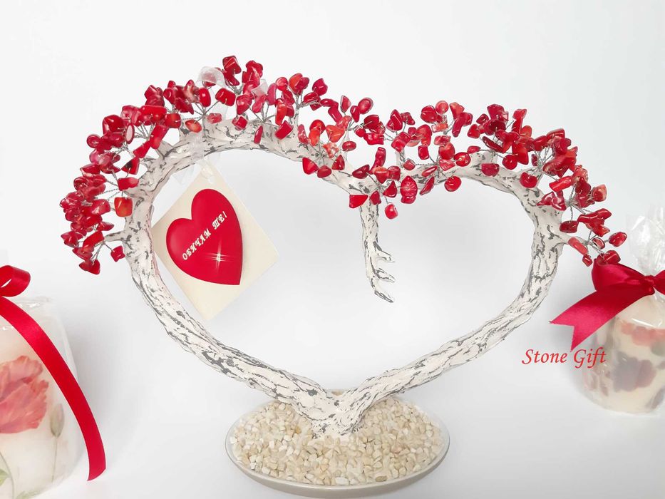 Дръвче Червен Корал Сърце, Подарък Момиче, Подарък Жена, Рожден Ден