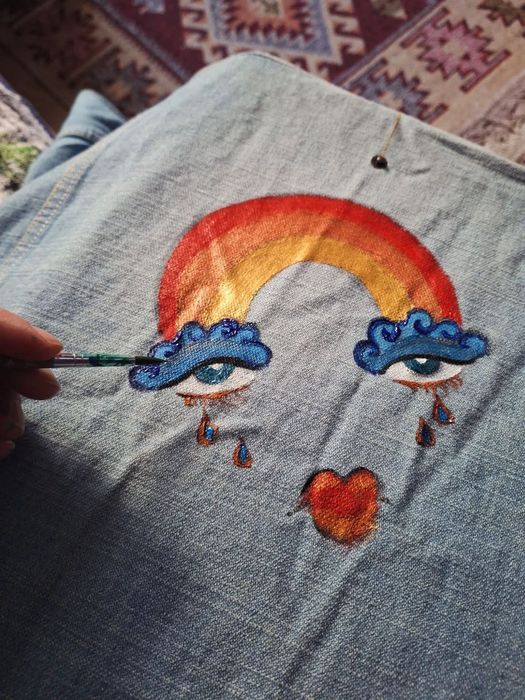 Geaca denim Fubu pictata manual