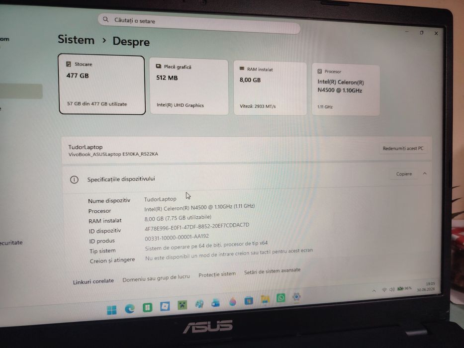 Laptop Asus Vivobook Go 15 -  model r22ka