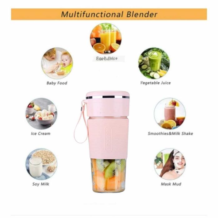 Blender Electric, Portabil, Incarcare USB, 6 Lame 3D, 18.000 RMP
