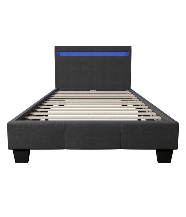 Pat tapițat Juskys cu LED-uri Verona și cadru cu lamele