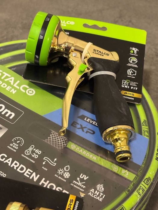 Set Complet Furtun Grădină 1/2" 20m Stalco Garden + Pistol Metalic Alamă și Conectori