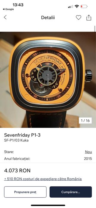 Ceas Automatic SevenFriDay SF-P1/03-D0485 Ca Nou!!! , AMANET NO Limit.