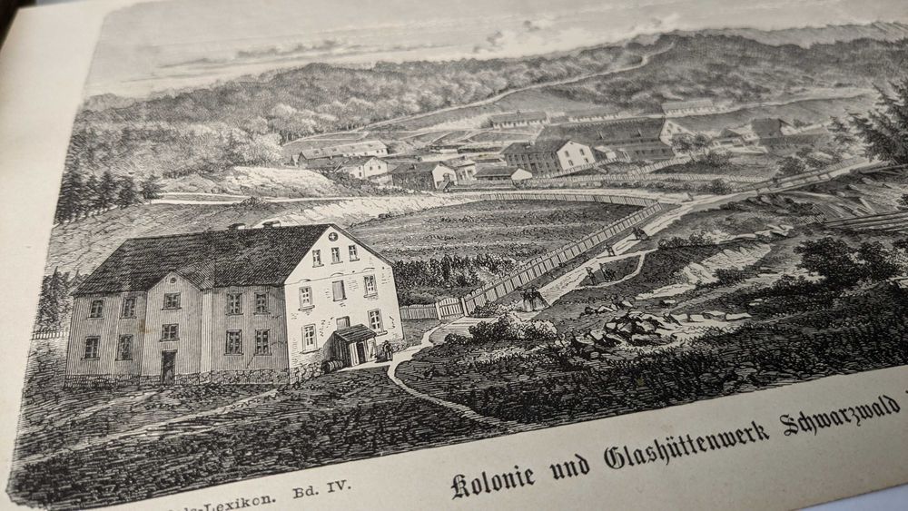 Gravură lemn din 1878 - Colonie de sticlărie Pădurea Neagră, Bihor