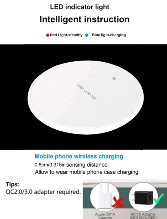 Безжично зарядно за телефон Iphone Samsung Huawei Xiaomi Honor