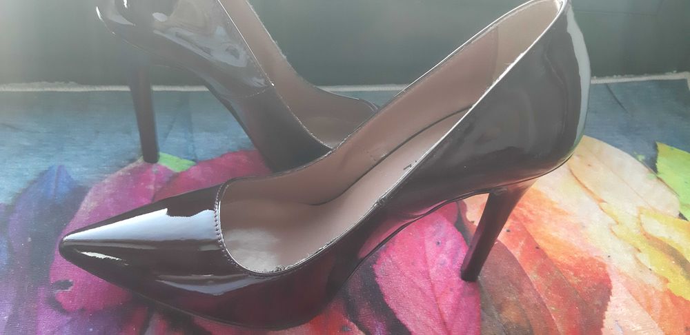 Pantofi stiletto Zee Lane, piele naturala lacuita,visiniu inchis,nr.35