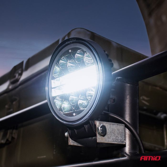 Proiector auto LED Amio 12-24V, cu 26 LED 3030, rotund 110mm, 1 buc