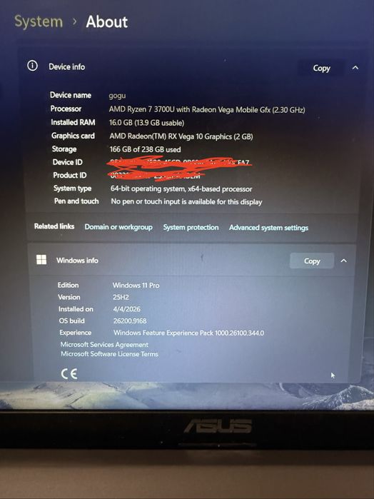 Laptop asus ryzen 7, 16gb ram