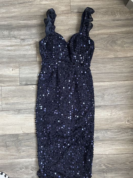 Официална тъмносиня рокля с паейти