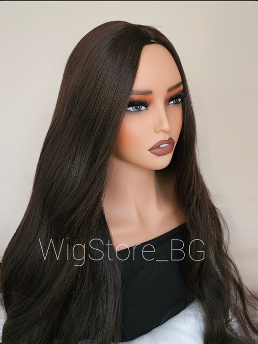 Тъмно кафява дълга перука без бретон на леки вълни