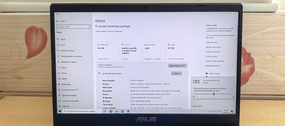 Laptop Asus Gaming X571G__i5-9300H__NVidia GeForce GTX 1050 4GB__8GB DDR4__256GB SSD__FARA BATERIE_15.6"IPS FHD__ca NOU / Impecabil
