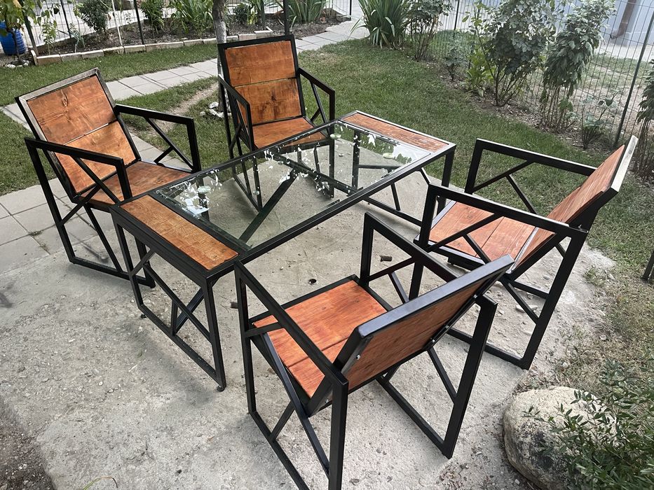 Set masă + 4 scaune stil industrial – lucrat manual